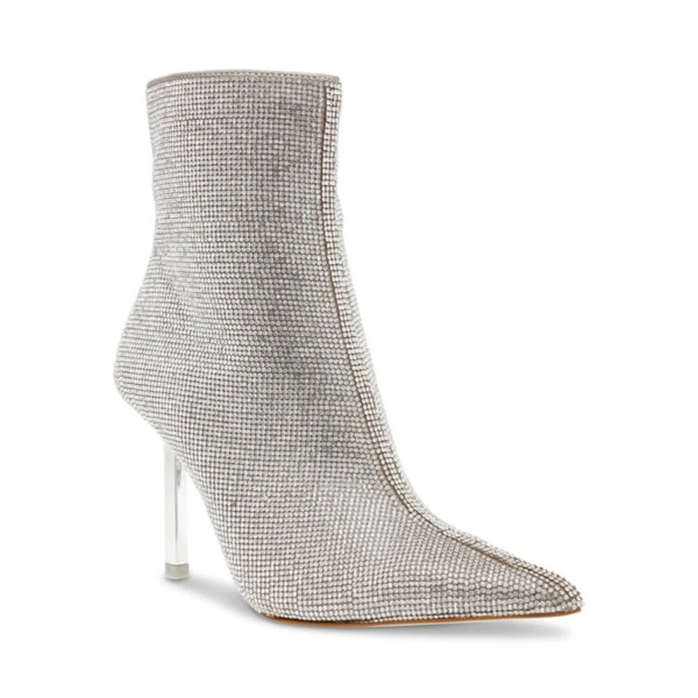 Steve Madden Elysia R Rhinestone Ankle Bootie Womens Size 9.5 Pointed Toe Silver